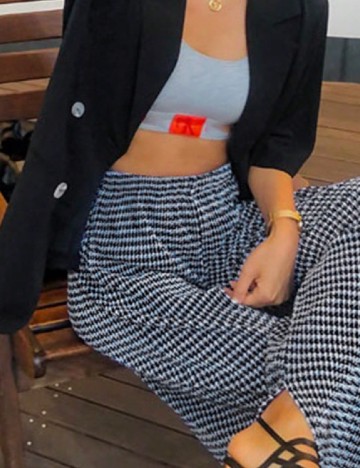 Pantaloni SHEIN, alb/negru