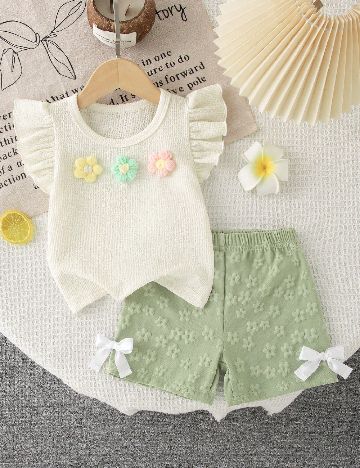 Compleu Shein Kids, alb/verde