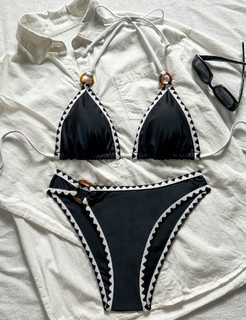 Costum de baie SHEIN, negru/alb