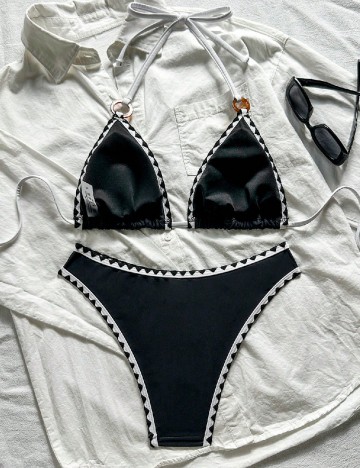 Costum de baie SHEIN, negru/alb