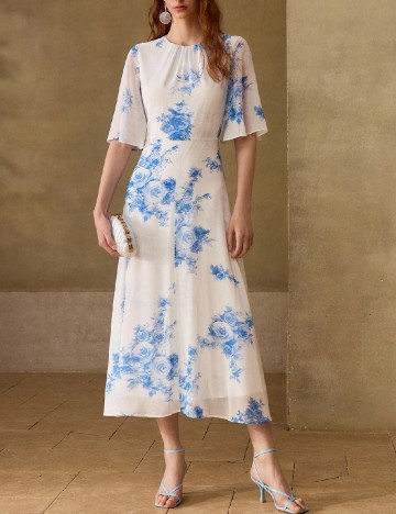 Rochie lunga MOTF, alb/albastru