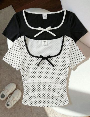 Set Tricouri 2 bucati Shein Kids, alb/negru