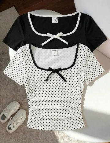 Set Tricouri 2 bucati Shein Kids, alb/negru