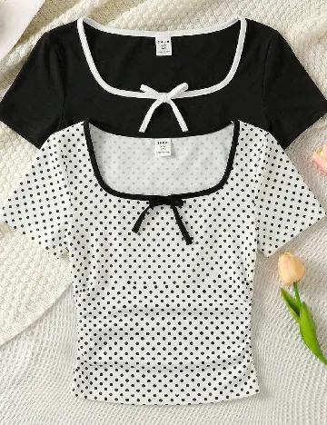 Set Tricouri 2 bucati Shein Kids, alb/negru