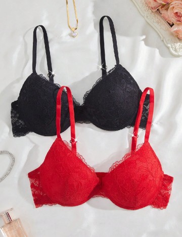 Set sutiene 2 bucati SHEIN, rosu/negru