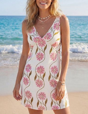 Rochie scurta SHEIN, alb/roz