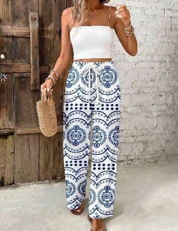 Pantaloni SHEIN, alb/albastru