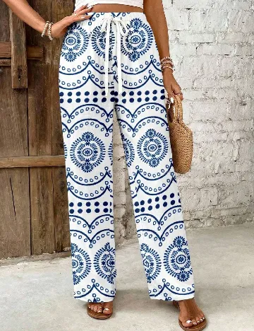 Pantaloni SHEIN, alb/albastru