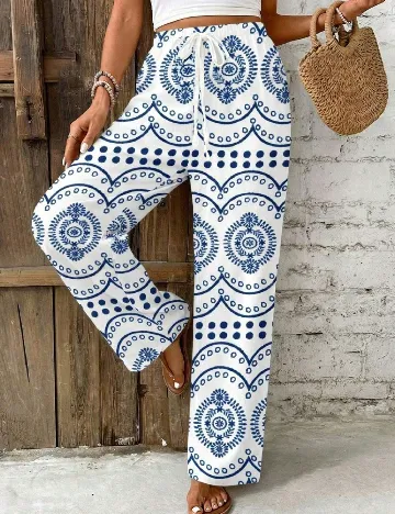 Pantaloni SHEIN, alb/albastru
