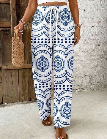 Pantaloni SHEIN, alb/albastru