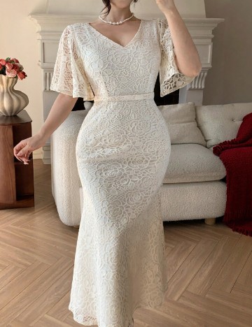 Rochie lunga Dazy, crem