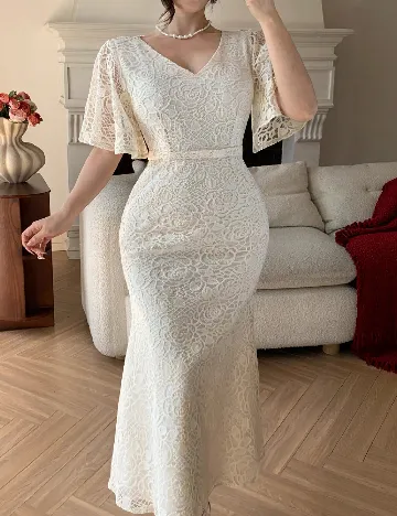 Rochie lunga Dazy, crem