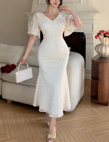 Rochie lunga Dazy, crem