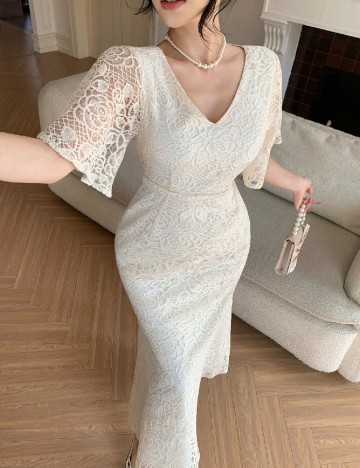 Rochie lunga Dazy, crem