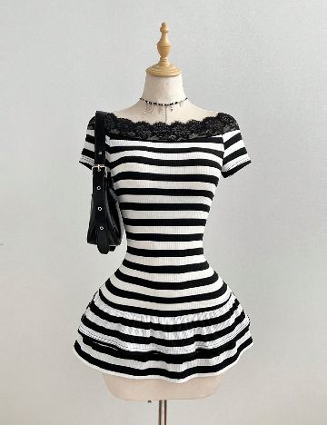 Rochie scurta SHEIN, alb/negru