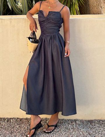 Rochie lunga Dazy, bleumarin inchis