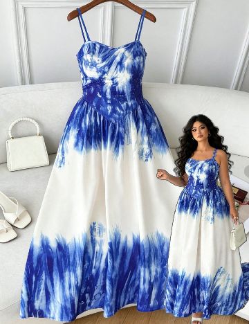 Rochie lunga SHEIN CURVE, alb/albastru
