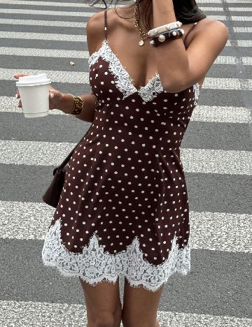 Rochie scurta SHEIN, maro/alb