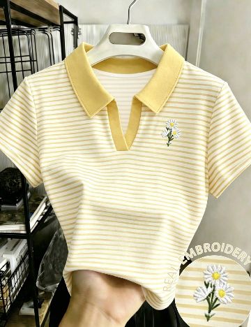 Tricou SHEIN, galben/crem
