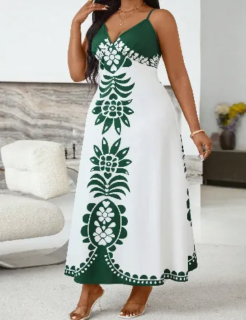 Rochie lunga SHEIN CURVE, alb/verde