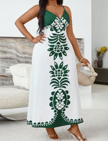 Rochie lunga SHEIN CURVE, alb/verde