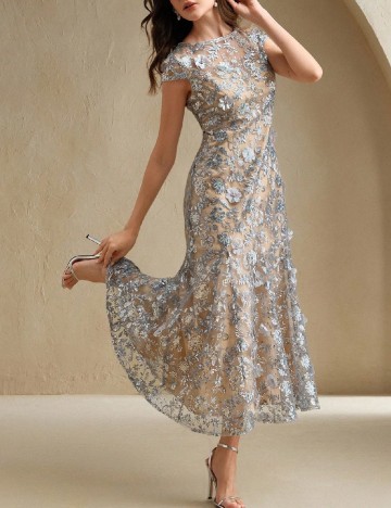 Rochie medie Anewsta, gri/crem