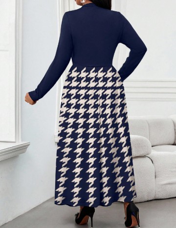 Rochie lunga SHEIN CURVE, bleumarin/crem
