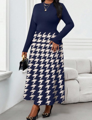 Rochie lunga SHEIN CURVE, bleumarin/crem