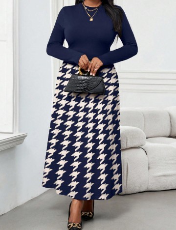Rochie lunga SHEIN CURVE, bleumarin/crem