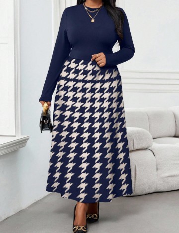 Rochie lunga SHEIN CURVE, bleumarin/crem