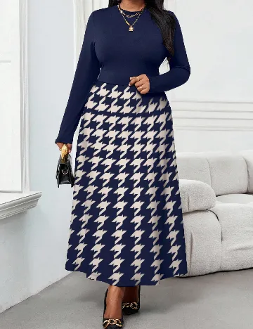 Rochie lunga SHEIN CURVE, bleumarin/crem