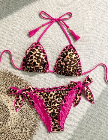 Costum de baie SHEIN, animal print/roz