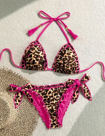 Costum de baie SHEIN, animal print/roz