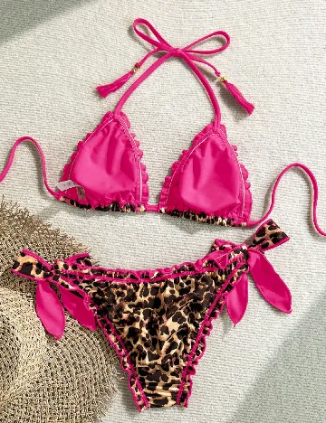 Costum de baie SHEIN, animal print/roz