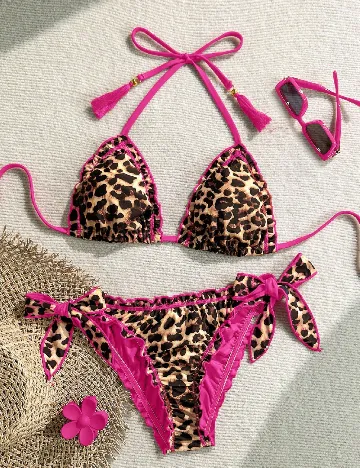 Costum de baie SHEIN, animal print/roz