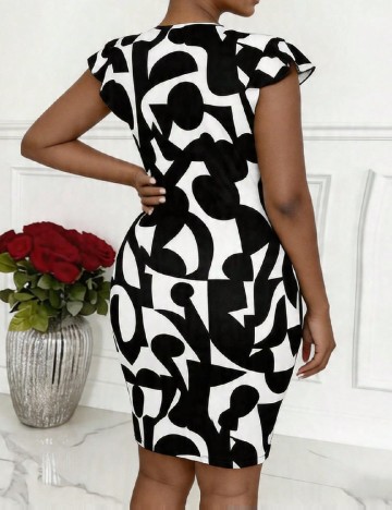 Rochie scurta SHEIN CURVE, alb/negru