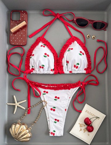 Costum de baie SHEIN, alb/rosu