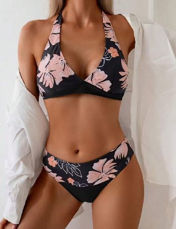 Costum de baie SHEIN, negru/roz