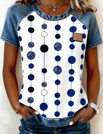 Tricou SHEIN, alb/albastru
