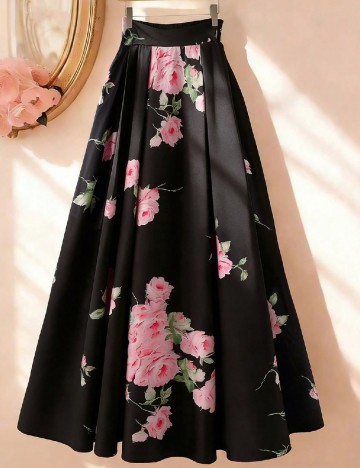 Fusta SHEIN CURVE, negru floral