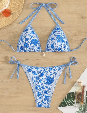 Costum de baie SHEIN, albastru/alb
