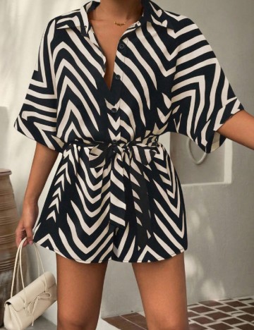 Salopeta SHEIN CURVE, negru/crem