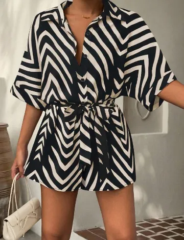Salopeta SHEIN CURVE, negru/crem
