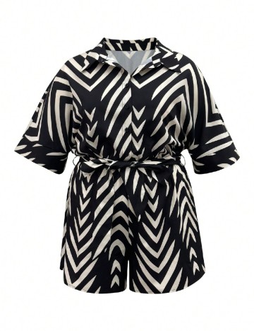 Salopeta SHEIN CURVE, negru/crem