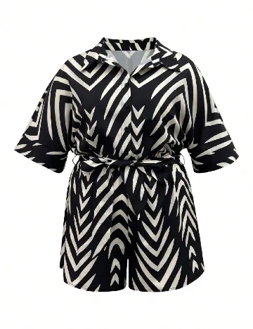 Salopeta SHEIN CURVE, negru/crem