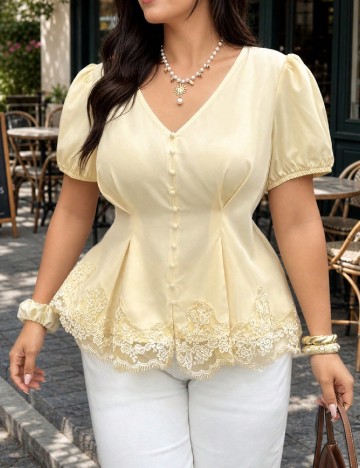 Bluza SHEIN CURVE, galben deschis