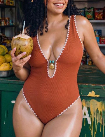 Costum de baie SHEIN CURVE, caramiziu