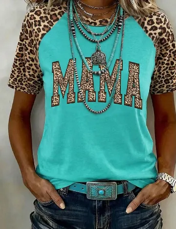 Tricou SHEIN, animal print/verde