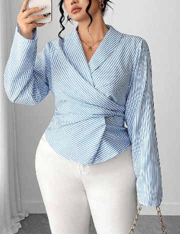 Bluza SHEIN CURVE, albastru/alb