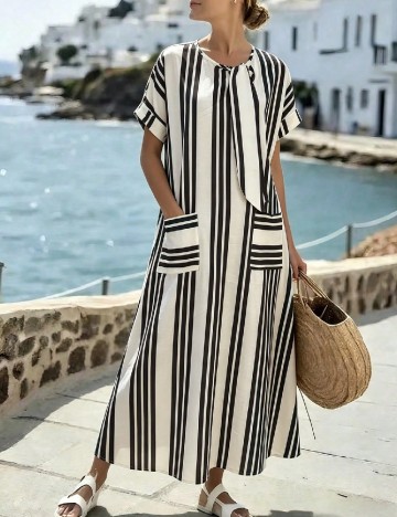 Rochie lunga SHEIN, alb/negru